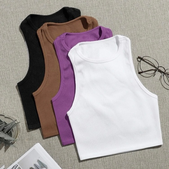COPY - Crop Basic Rib-knit Sports Tank Top *NEW* - Picture 1 of 11